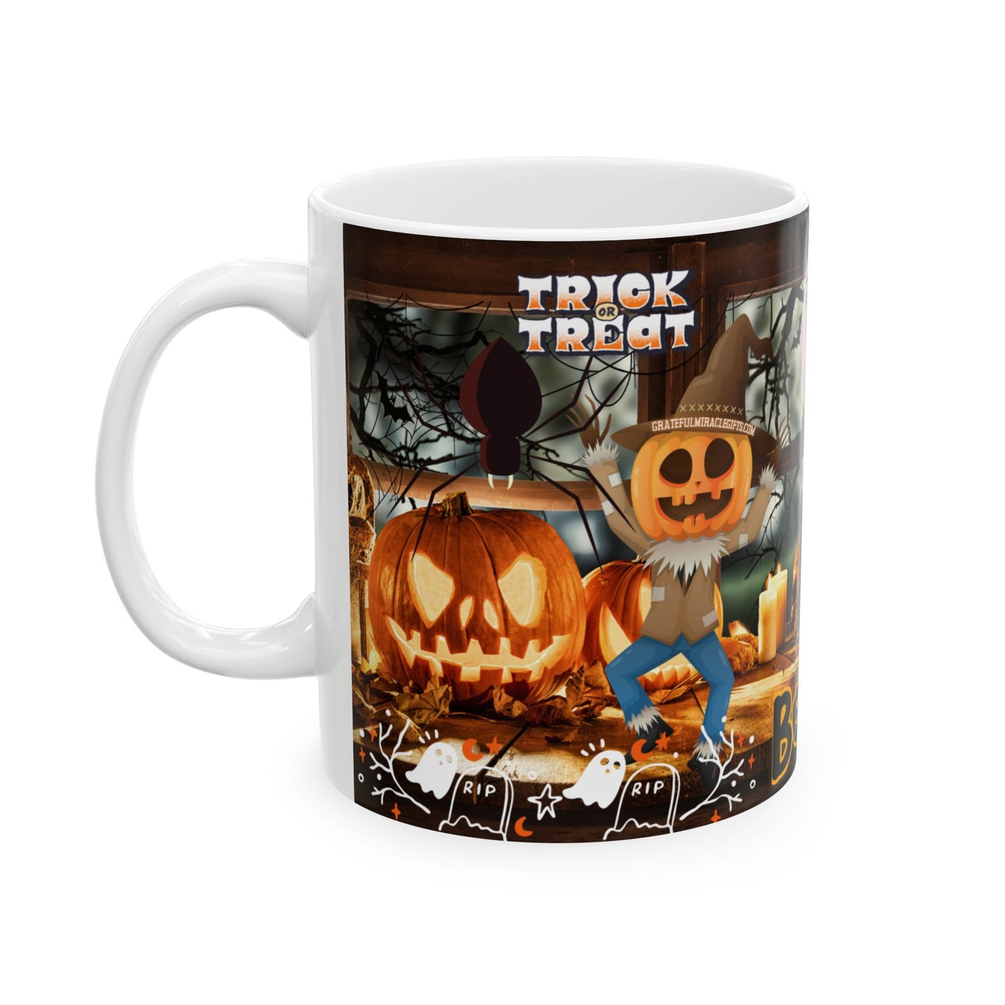 แก้วเซรามิกธีมฮาโลวีน แก้วกาแฟสุดหลอน ดีไซน์ผีและฟักทอง ของตกแต่งฤดูใบไม้ร่วง ไอเดียของขวัญฮาโลวีน