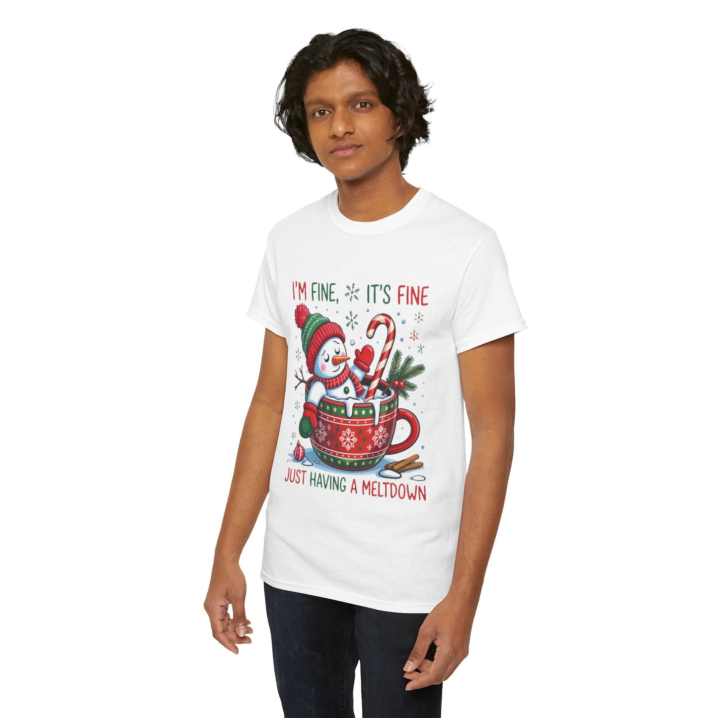 Funny Christmas T-Shirt. "I'm Fine, It's Fine Just Having a Meltdown" Snowman Holiday Tee.
