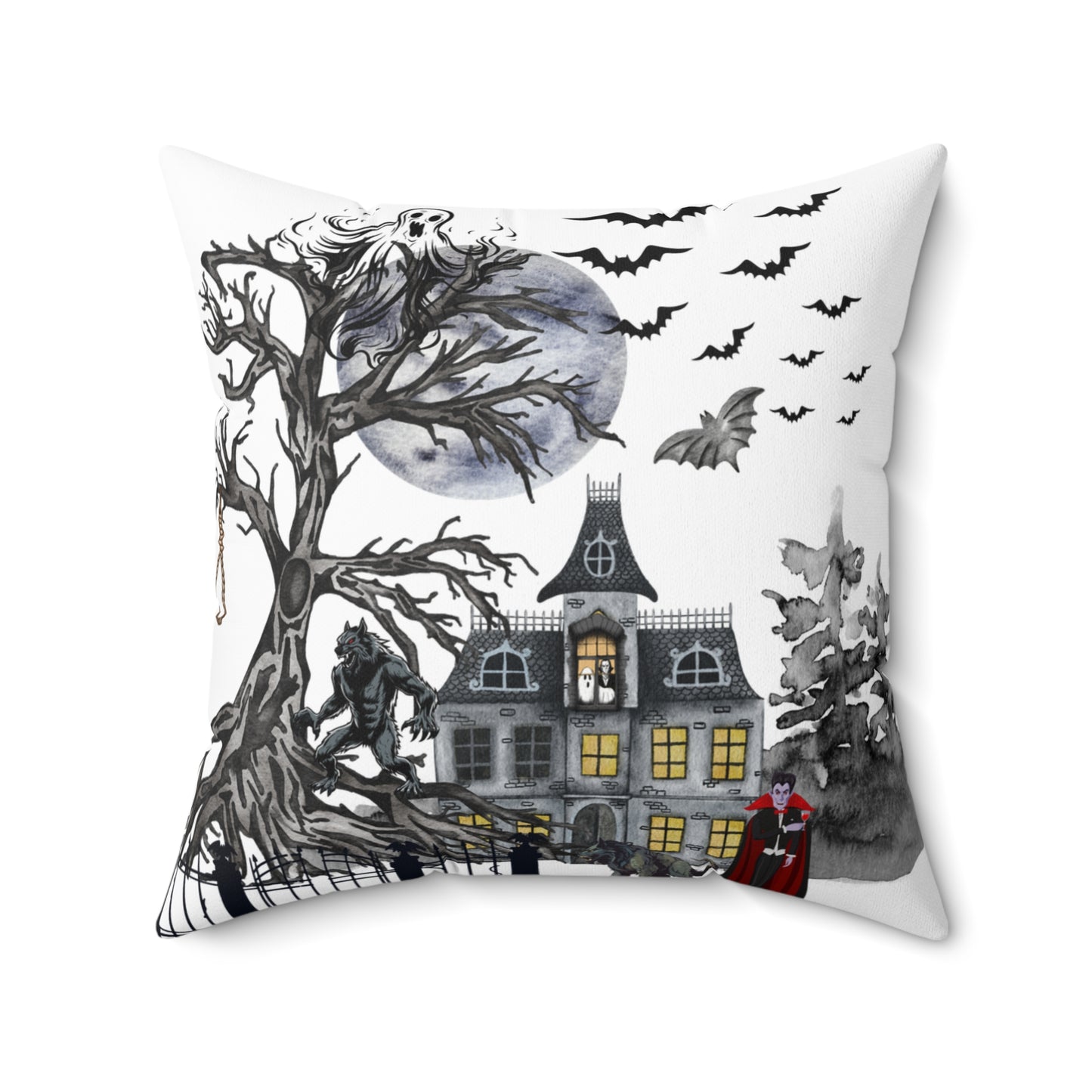 หมอนอิงทรงสี่เหลี่ยมลายฮาโลวีน ของตกแต่งบ้านสุดอบอุ่น กลิ่นอายวันหยุดสุดหลอน หมอนอิงตกแต่ง บรรยากาศฤดูใบไม้ร่วง ของขวัญสำหรับคนรักฮาโลวีน