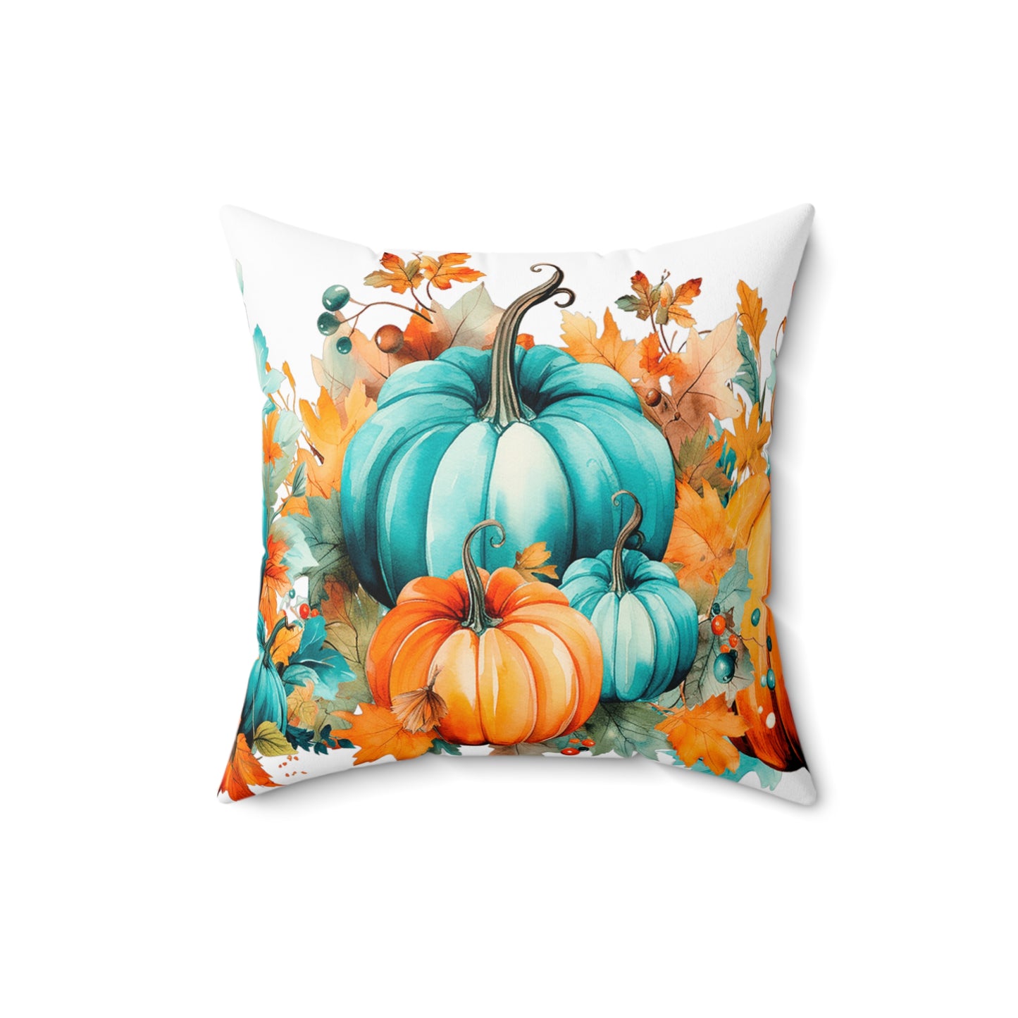 Autumn Teal & Orange Pumpkin Harvest Decorative Throw Pillow