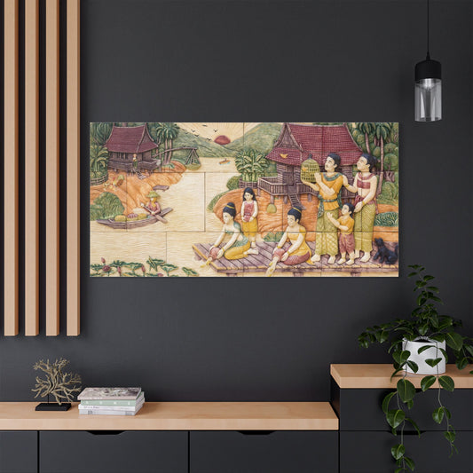 Satin Canvas Wall Art, Rustic Farm Scene, Vintage Home Decor, Unique Art Piece, Wall Hanging for Living Room, Nature Lovers Gift