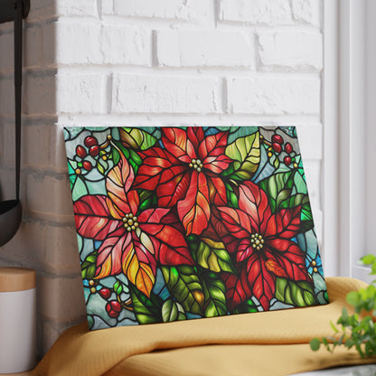 Poinsettia Stained Glass Glass Cutting Board