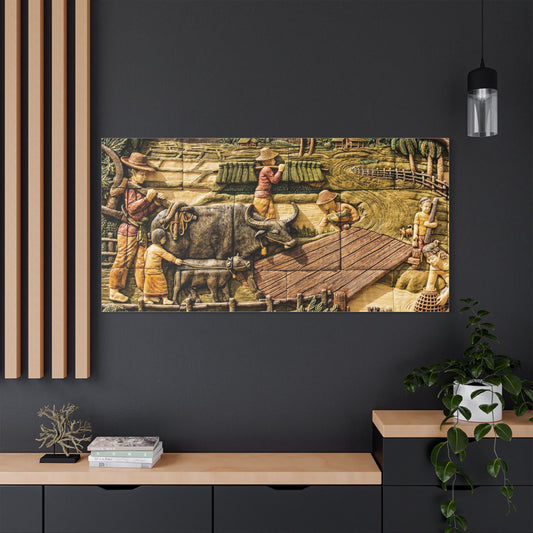 Satin Canvas Wall Art, Rustic Farm Scene, Vintage Home Decor, Unique Art Piece, Wall Hanging for Living Room, Nature Lovers Gift