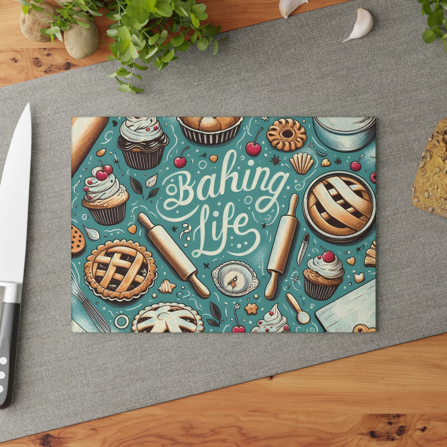 ‘Baking Life’ Kitchen Glass Cutting Board.