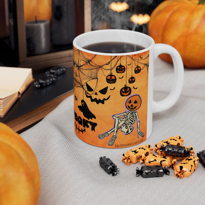 แก้วเซรามิกลายฮาโลวีนสุดหลอน ดีไซน์ผีและฟักทอง ขนาด 11 ออนซ์ ของขวัญสุดเพอร์เฟ็กต์สำหรับวันฮาโลวีน ของตกแต่งฤดูใบไม้ร่วง กลิ่นอายฤดูใบไม้ร่วง
