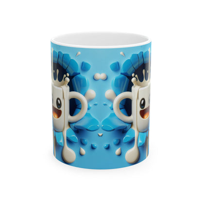 Blue Cute Gift Mug with Happy Cartoon Splash
