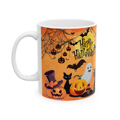 แก้วเซรามิกลายฮาโลวีนสุดหลอน ดีไซน์ผีและฟักทอง ขนาด 11 ออนซ์ ของขวัญสุดเพอร์เฟ็กต์สำหรับวันฮาโลวีน ของตกแต่งฤดูใบไม้ร่วง กลิ่นอายฤดูใบไม้ร่วง