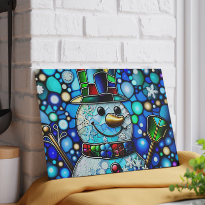 Snowman Stained-Glass Glass Cutting Board