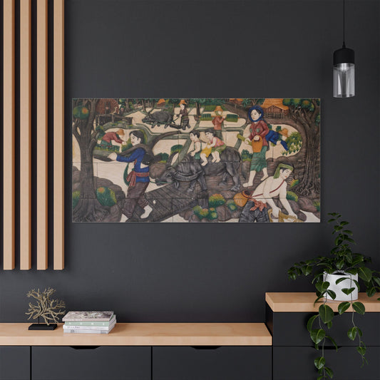 Satin Canvas Wall Art, Rustic Farm Scene, Vintage Home Decor, Unique Art Piece, Wall Hanging for Living Room, Nature Lovers Gift