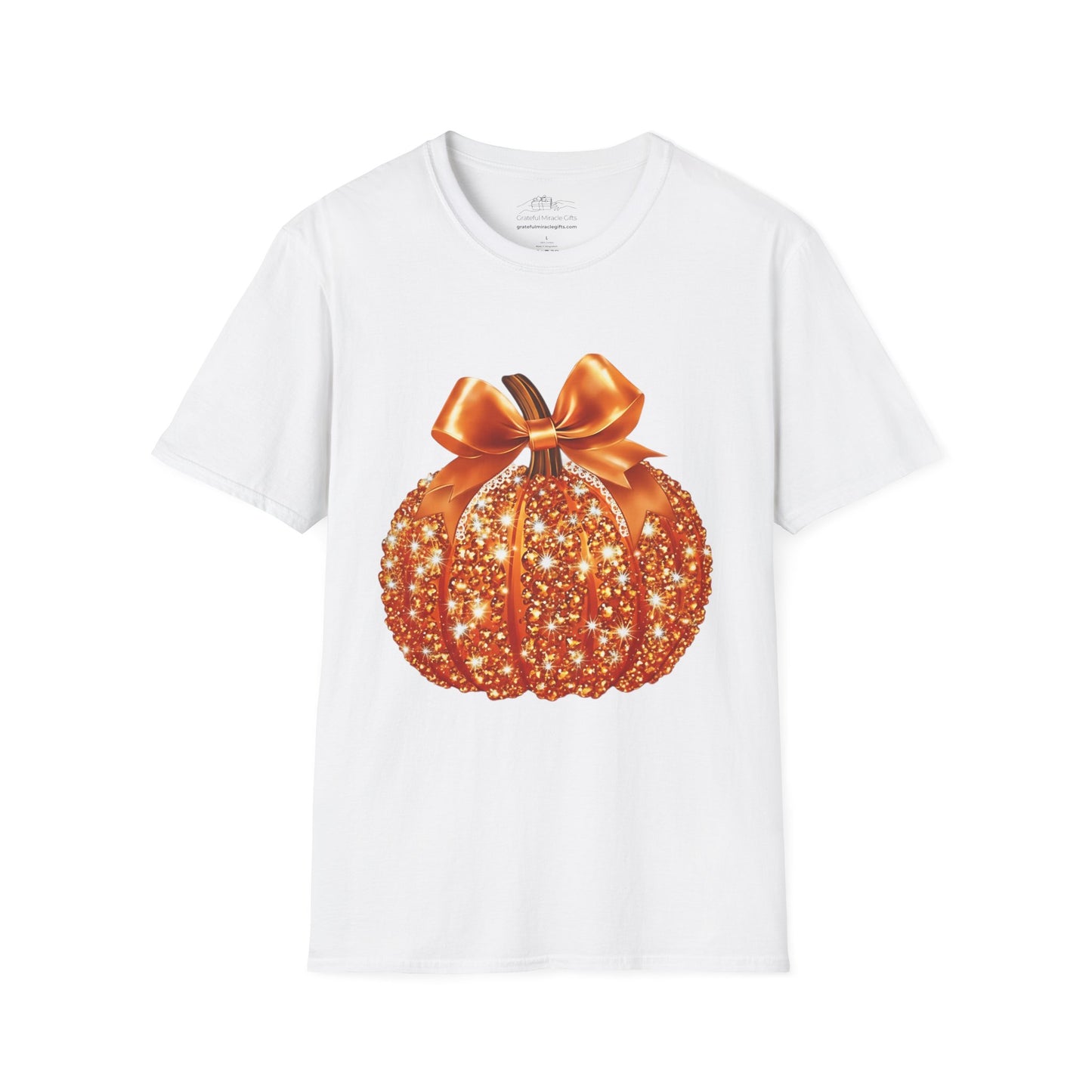 Women Sparkling Glitter Orange Pumpkin Autumn T-Shirt
