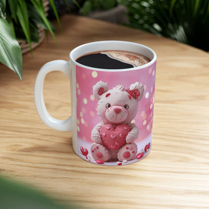 Valentine Pink Heart Teddy Bear Gift Mug