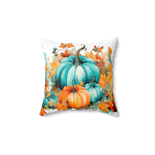 Autumn Teal & Orange Pumpkin Harvest Decorative Throw Pillow