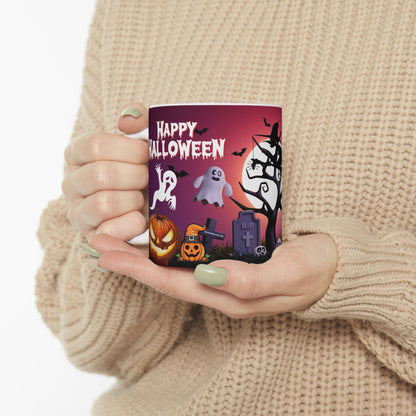 แก้วเซรามิกฮาโลวีนสุดหลอน แก้วกาแฟฮาโลวีน แก้วลายแม่มด ของขวัญวันฮัลโลวีน ลายผีและฟักทอง