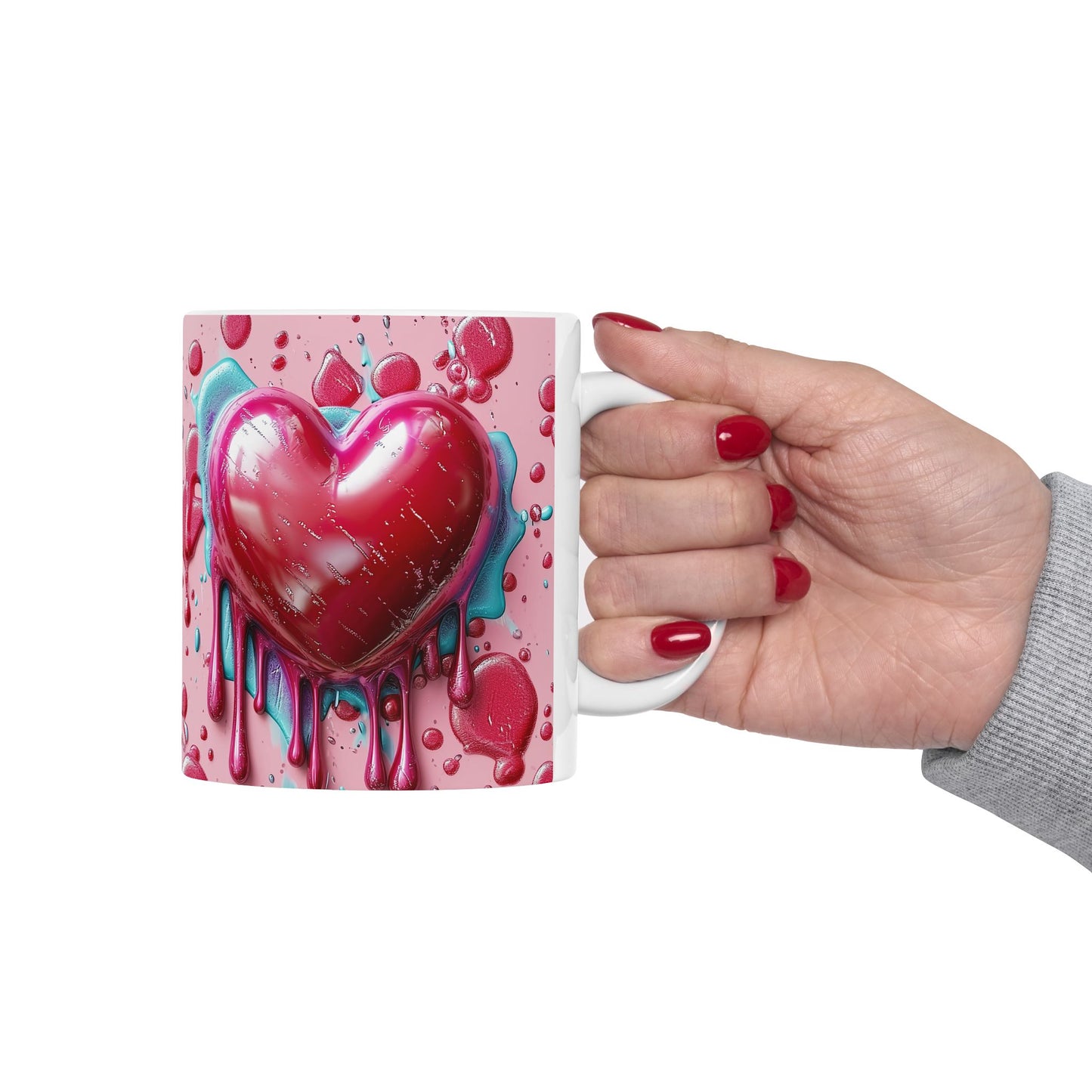 Pink Drip Bubble Heart Gift Mug