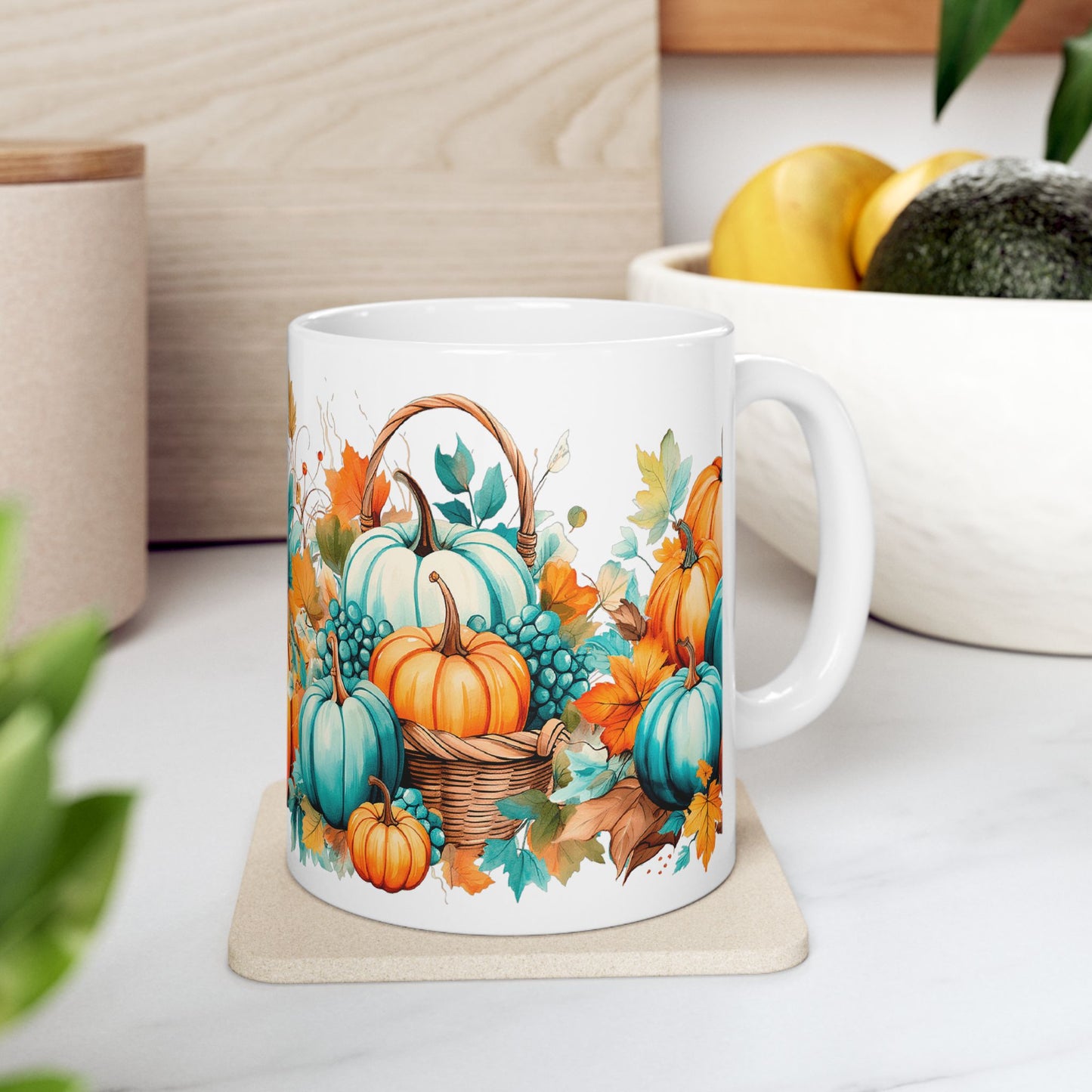 Autumn Pumpkin Teal & Orange Gift Mug