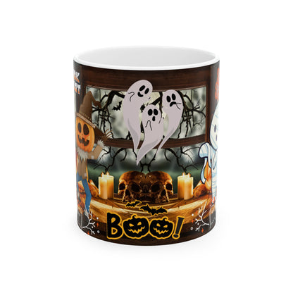 แก้วเซรามิกธีมฮาโลวีน แก้วกาแฟสุดหลอน ดีไซน์ผีและฟักทอง ของตกแต่งฤดูใบไม้ร่วง ไอเดียของขวัญฮาโลวีน