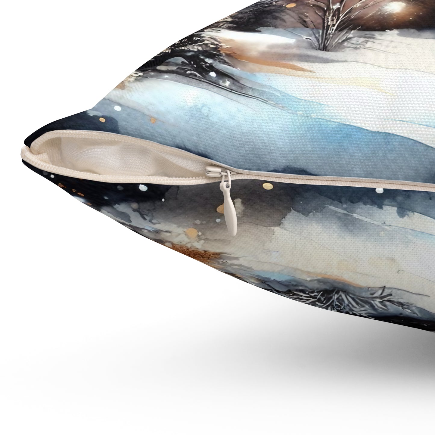 Cozy Snowy Cabin Winter Moonlit Landscape Decorative Throw Pillow