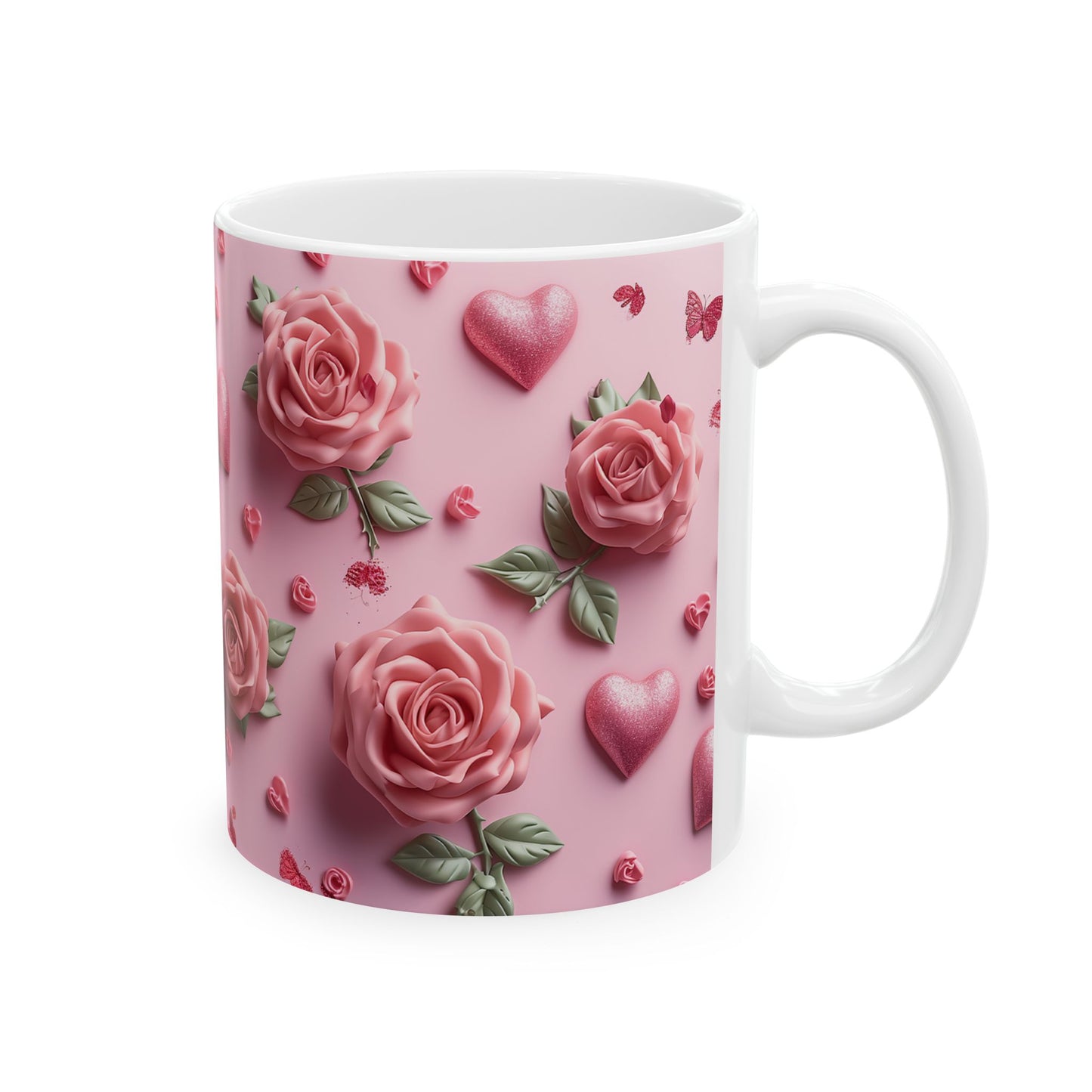 Pink Valentine Rose & Hearts Gift Mug