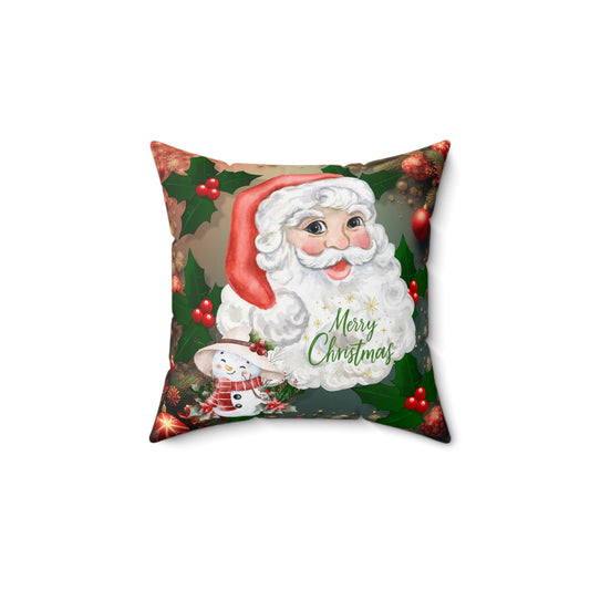 Santa and Snowman Festive Holiday 'Merry Christmas' Decorative Throw Pillow