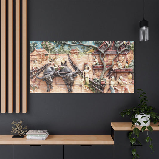 Satin Canvas Wall Art, Rustic Farm Scene, Vintage Home Decor, Unique Art Piece, Wall Hanging for Living Room, Nature Lovers Gift