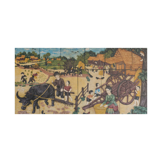 Satin Canvas Wall Art, Rustic Farm Scene, Vintage Home Decor, Unique Art Piece, Wall Hanging for Living Room, Nature Lovers Gift