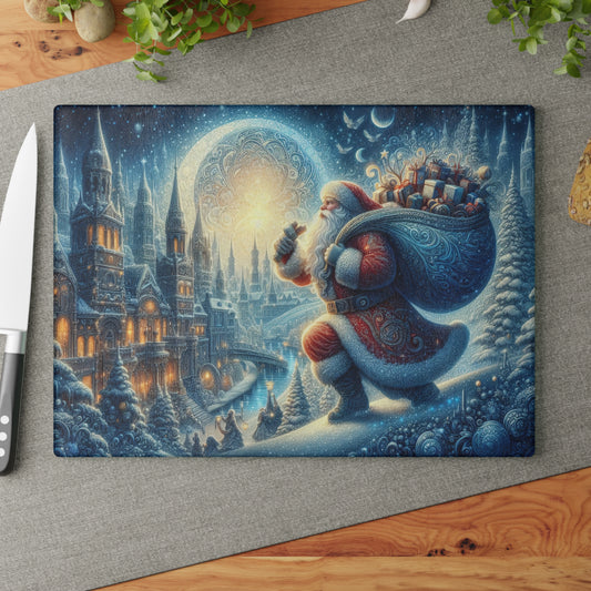Vintage Santa Christmas Night Glass Cutting Board