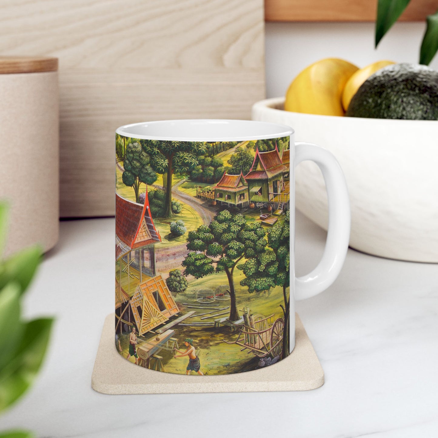 Vintage Thai Village Scene Gift Mug
