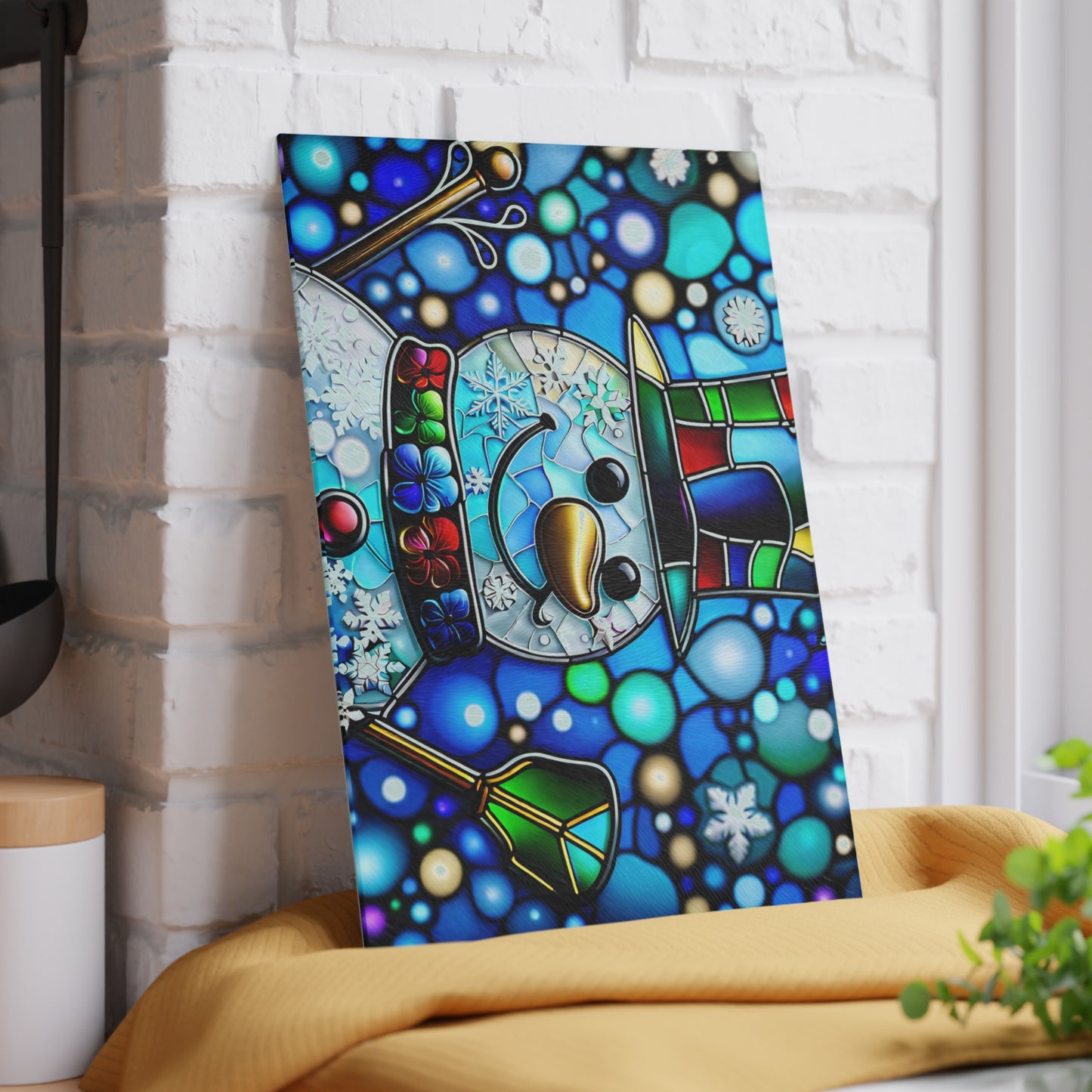 Snowman Stained-Glass Glass Cutting Board