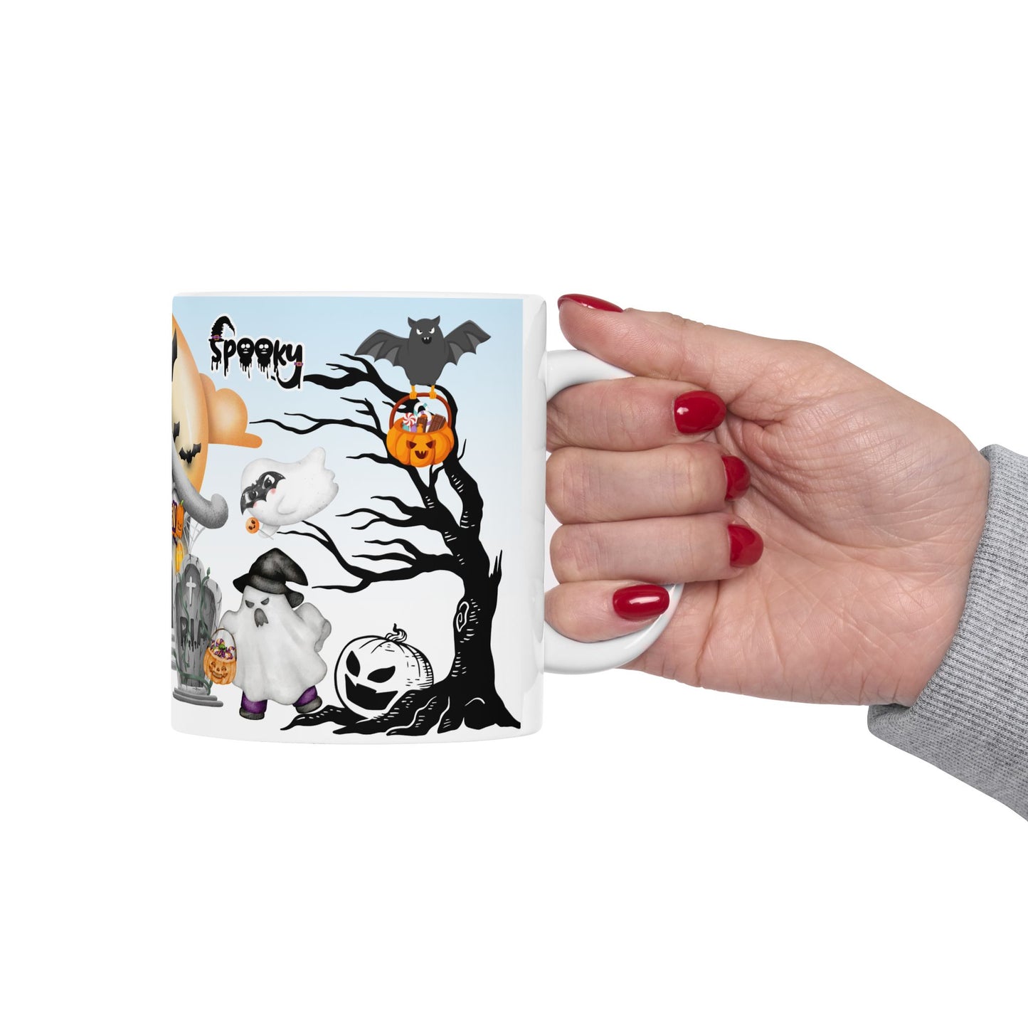 แก้วเซรามิกฮาโลวีน - แก้วกาแฟลายผี แก้วฟักทอง ของตกแต่งแม่มด ของขวัญวันฮัลโลวีน แก้วน้ำลายเทศกาล 11 ออนซ์ 15 ออนซ์