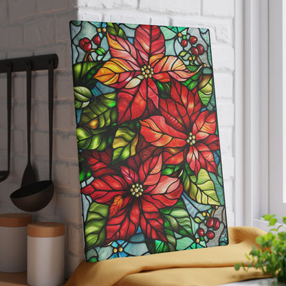 Poinsettia Stained Glass Glass Cutting Board