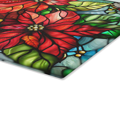 Poinsettia Stained Glass Glass Cutting Board