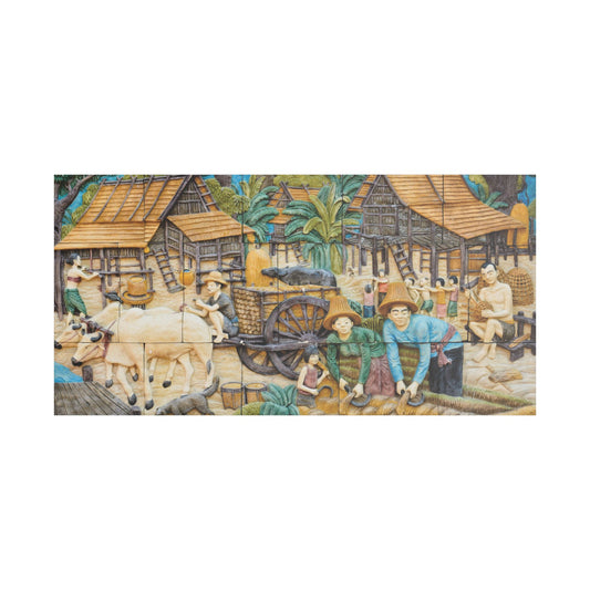 Satin Canvas Wall Art, Rustic Farm Scene, Vintage Home Decor, Unique Art Piece, Wall Hanging for Living Room, Nature Lovers Gift