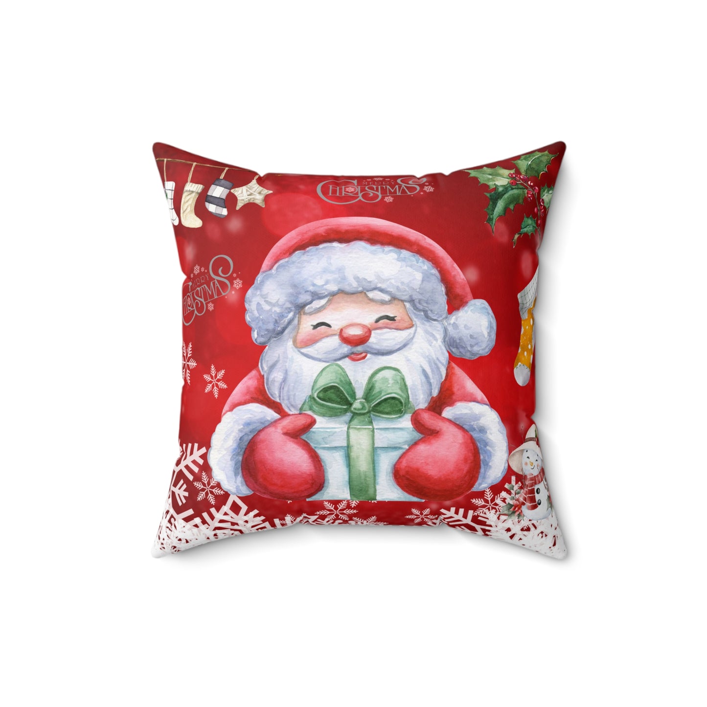 Gift-Holding Santa Merry Christmas Throw Pillow