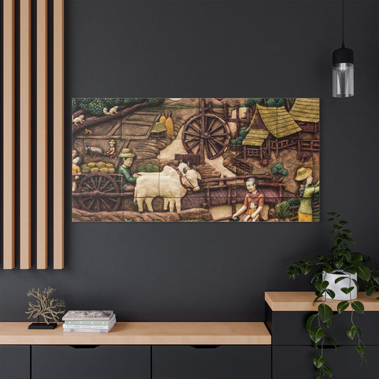 Satin Canvas Wall Art, Rustic Farm Scene, Vintage Home Decor, Unique Art Piece, Wall Hanging for Living Room, Nature Lovers Gift