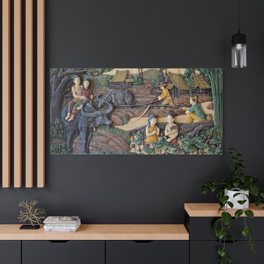 Satin Canvas Wall Art, Rustic Farm Scene, Vintage Home Decor, Unique Art Piece, Wall Hanging for Living Room, Nature Lovers Gift