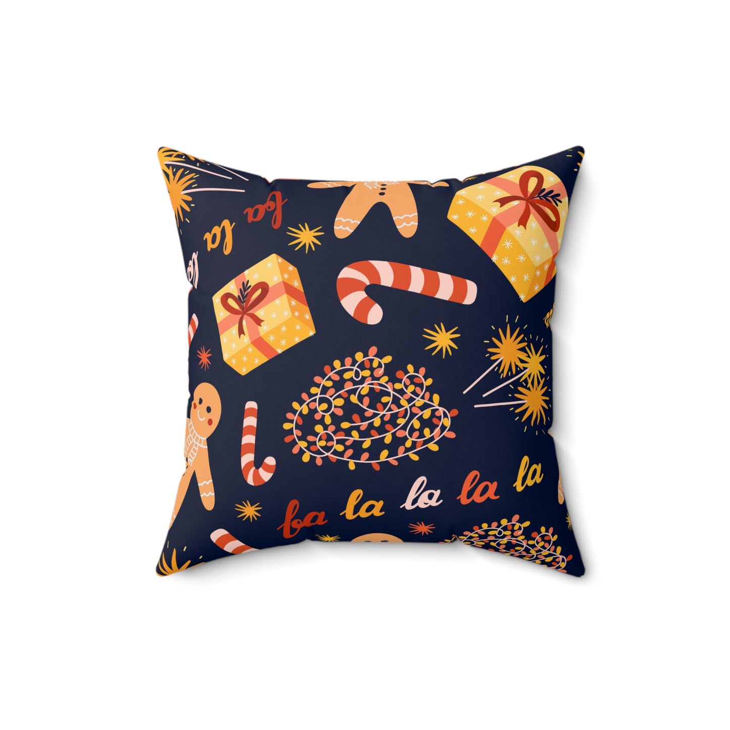 Candy Cane, Gingerbread & Lights Holiday Pillow.