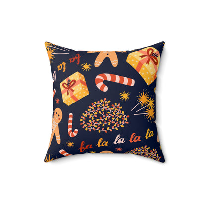 Candy Cane, Gingerbread & Lights Holiday Pillow.