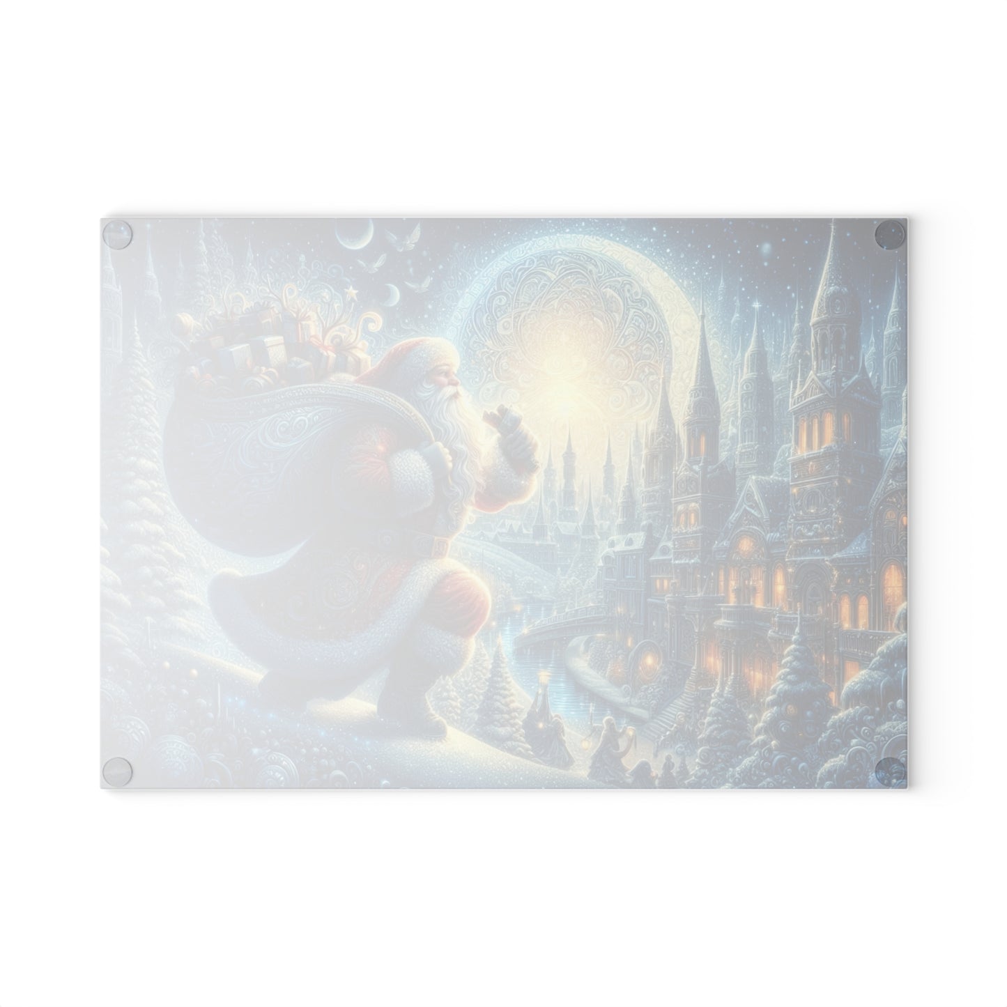 Vintage Santa Christmas Night Glass Cutting Board