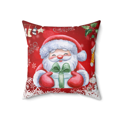 Gift-Holding Santa Merry Christmas Throw Pillow