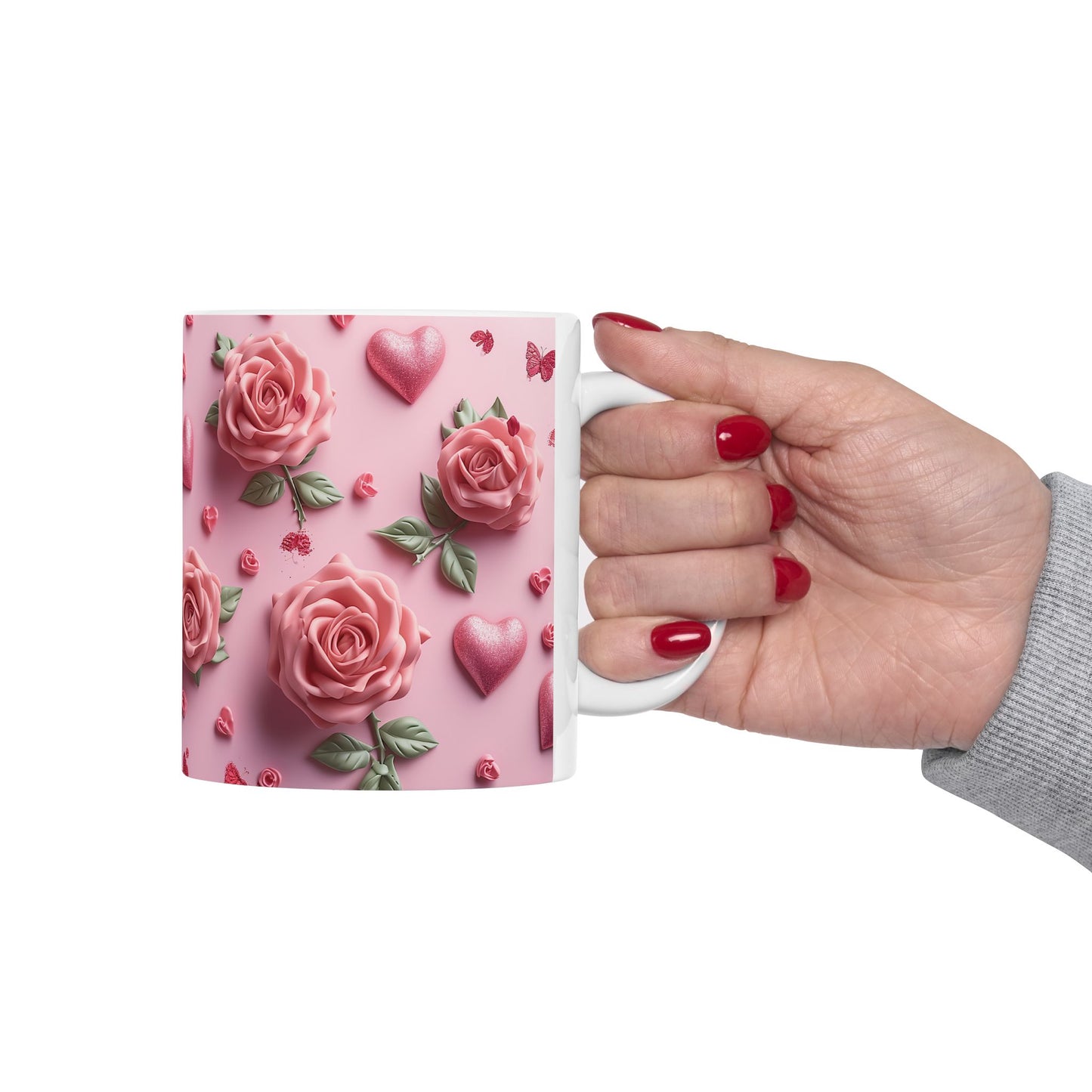 Pink Valentine Rose & Hearts Gift Mug