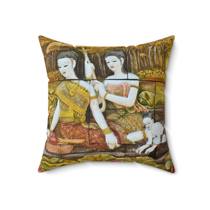 Traditional Thai Mural Art Decorative Pillow