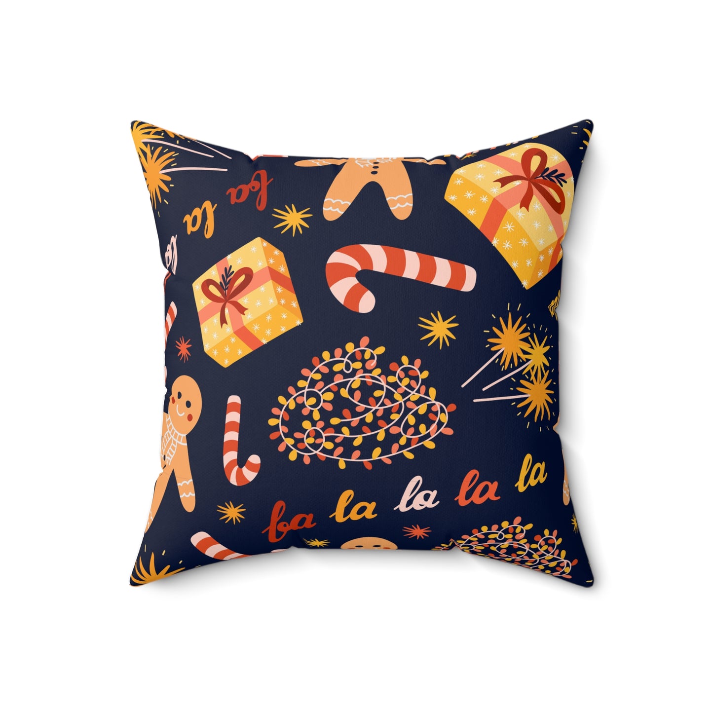 Candy Cane, Gingerbread & Lights Holiday Pillow.