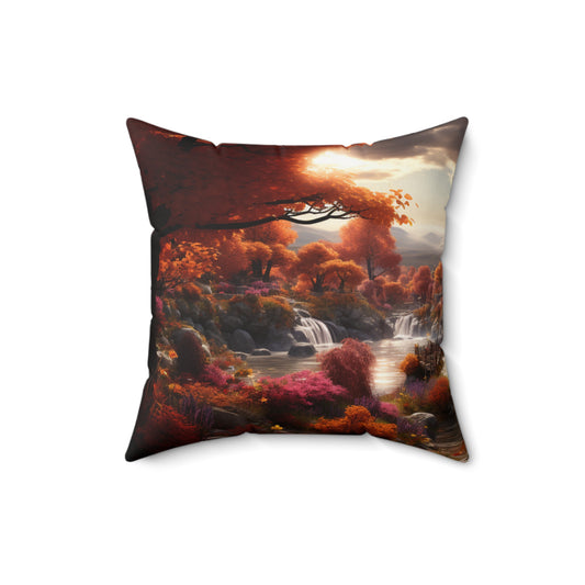 Autumn Fantasy Cozy Cottage and Village Landscape Decorative Throw Pillow