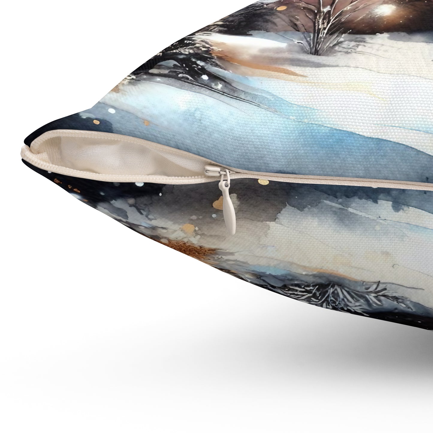 Cozy Snowy Cabin Winter Moonlit Landscape Decorative Throw Pillow