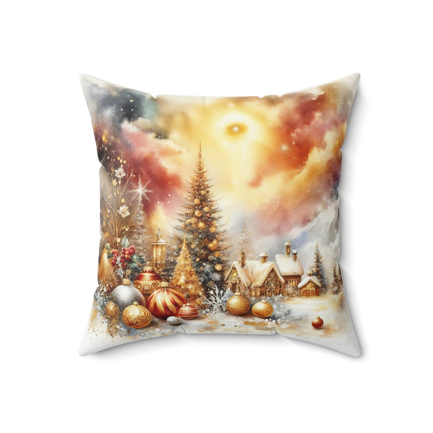 Christmas Village Winter and Ornaments Holiday Throw Pillow