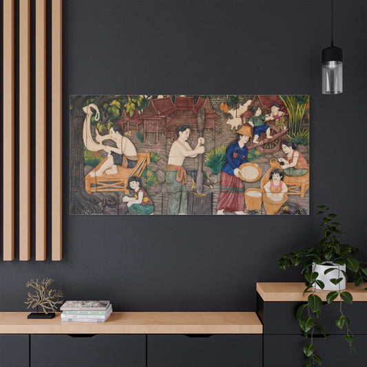 Satin Canvas Wall Art, Rustic Farm Scene, Vintage Home Decor, Unique Art Piece, Wall Hanging for Living Room, Nature Lovers Gift