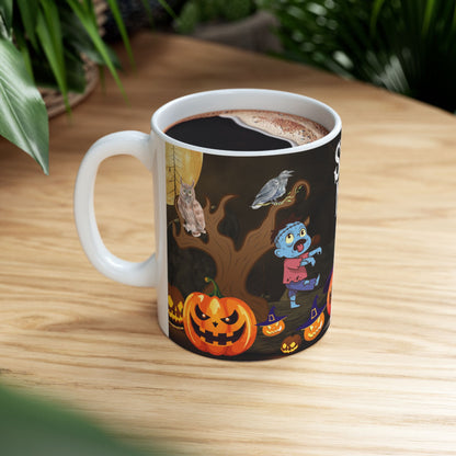แก้วเซรามิกลายฮาโลวีน - ดีไซน์ Spooky Night แก้วกาแฟ ของขวัญสำหรับคนรักฮาโลวีน แก้วเครื่องดื่มสุดสนุกสำหรับตกแต่งเทศกาล Trick-or-Treat