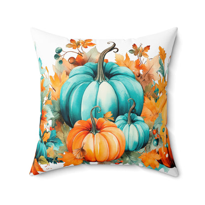 Autumn Teal & Orange Pumpkin Harvest Decorative Throw Pillow