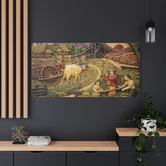 Satin Canvas Wall Art, Rustic Farm Scene, Vintage Home Decor, Unique Art Piece, Wall Hanging for Living Room, Nature Lovers Gift