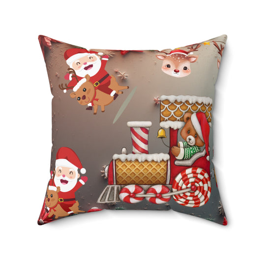 Santa, Reindeer & Candy Cane Christmas Train Pillow